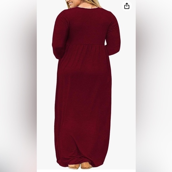 Plus Size Maxi Dress Long Sleeve Empire Waist Size 4XL /26 Burgundy Wine Color - Picture 2 of 11